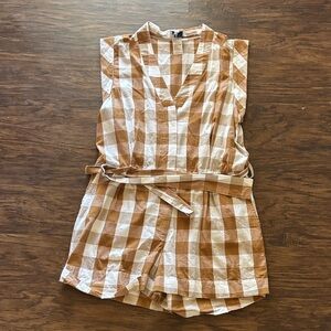 WHIT Two Brown and White Plaid Romper